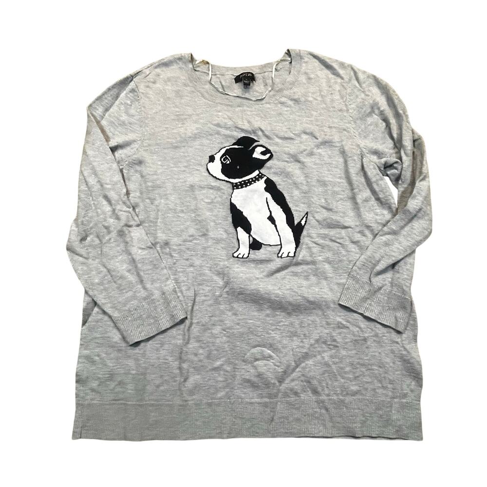 Apt 9 Womens L Gray Bulldog Knit Sweater Stud‎ Collar Long Sleeve Dog Lover
